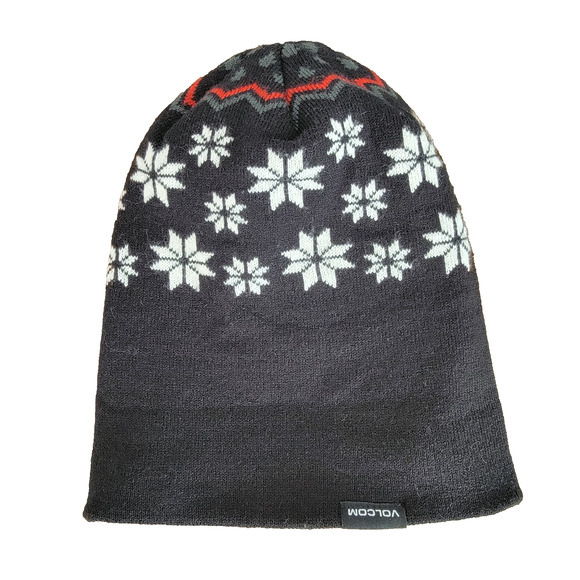 Volcom Winter Beanie Hat Fair Isle Nordic Unisex Black Snowflake Ski Outdoors - Picture 3 of 5